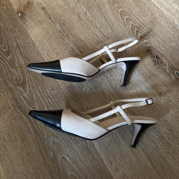 Max Mara beige and black leather kitten heels size 36 or US 6 - Picture 4 of 6